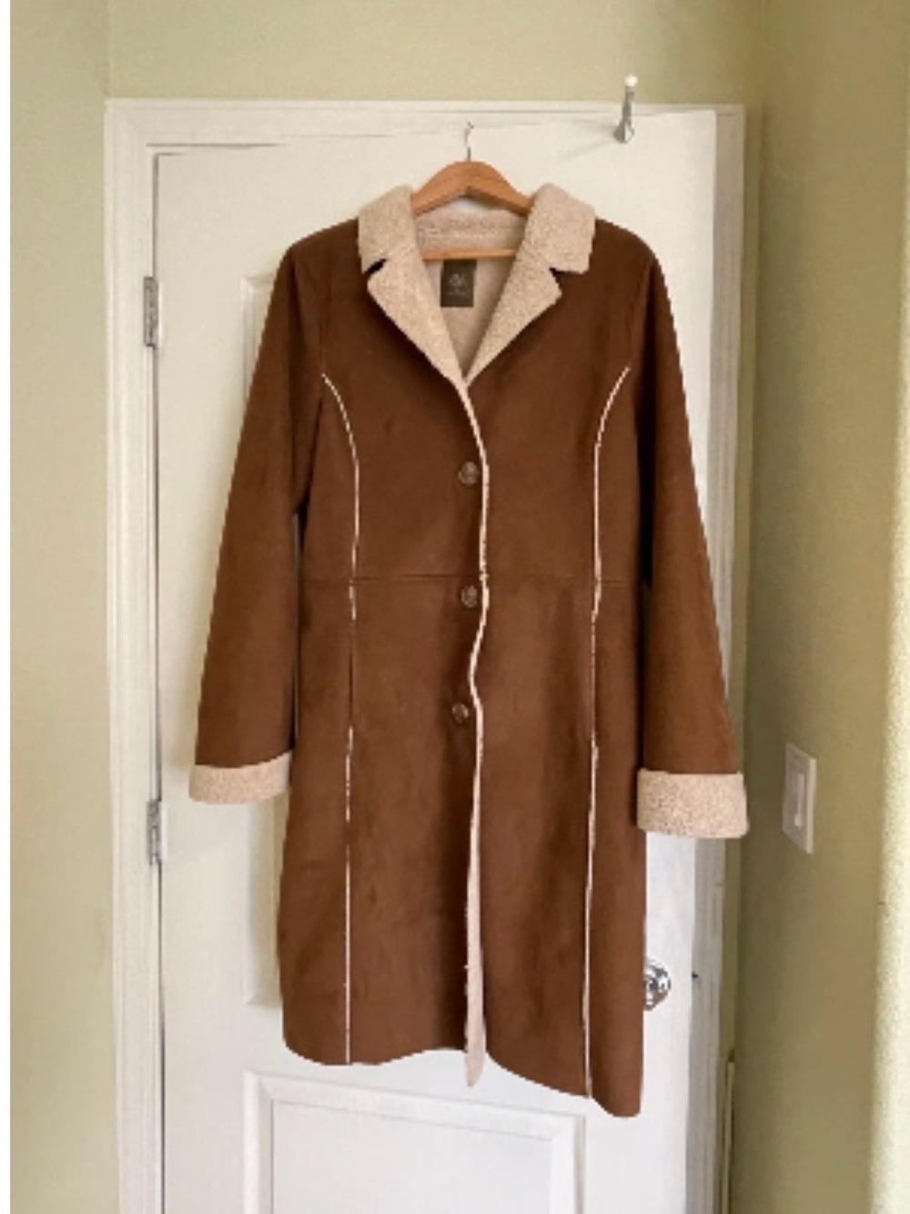 Old Navy Brown Teddy-Trim Long Jacket with Cream Sherpa